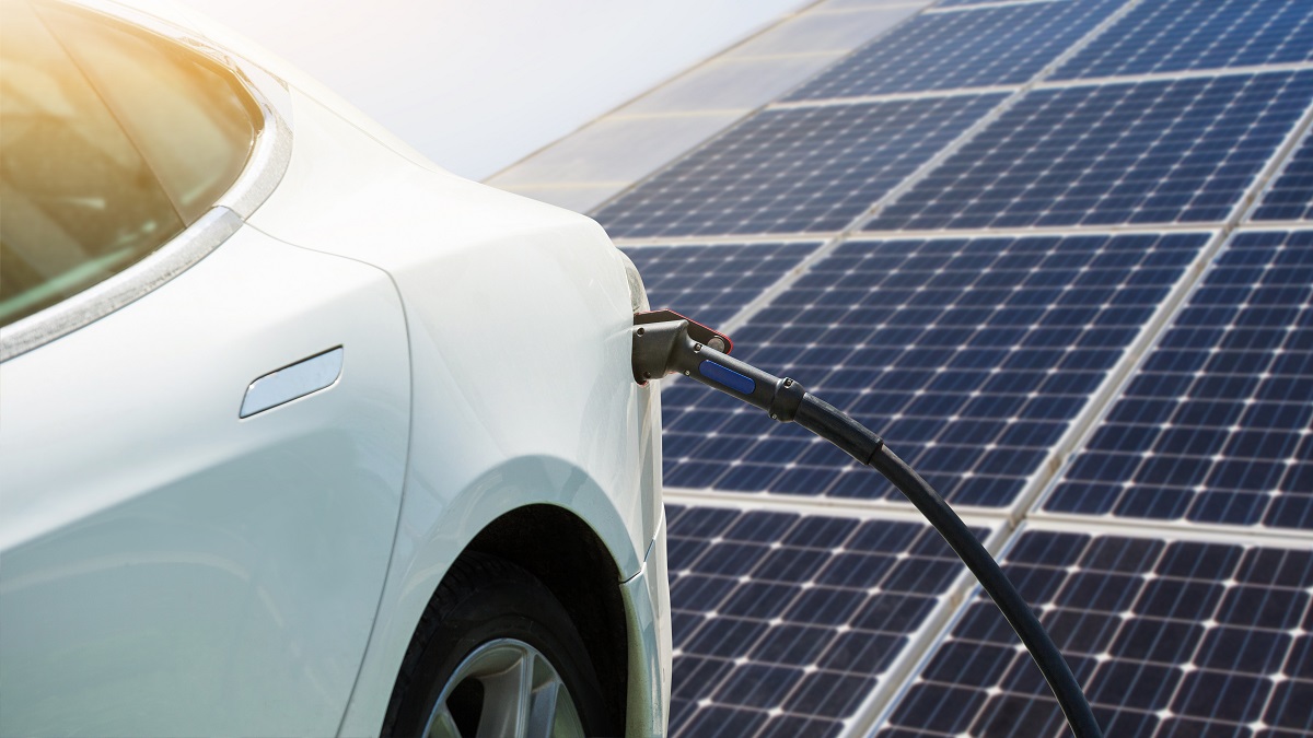 EV Charge Electric Car With Solar Panels